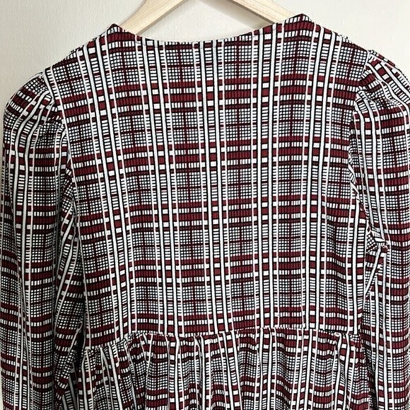 ASOS DESIGN MIDI SMOCK DRESS FRILL NECK BLACK & RUST CHECK PRINT SIZE 4P - Picture 6 of 11